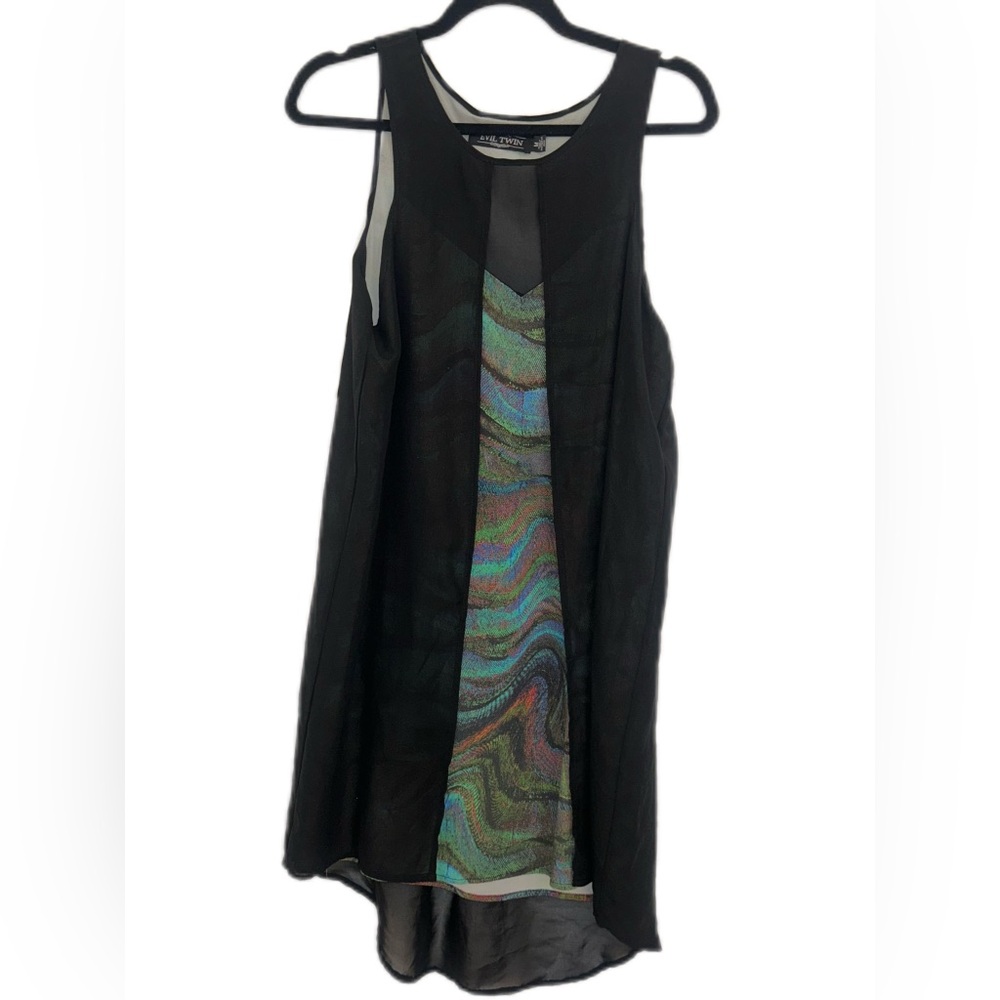 Evil‎ Twin Black, Green, and multi Water Color Print Dress Size Medium